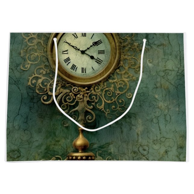 Classic Steampunk Clockwork with Emerald Rustic Large Gift Bag (Front)