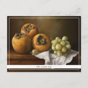 Classic still life with persimmons and grape art postcard