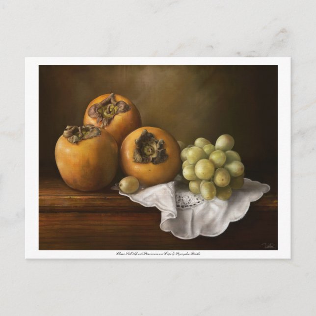 Classic still life with persimmons and grape postc postcard (Front)