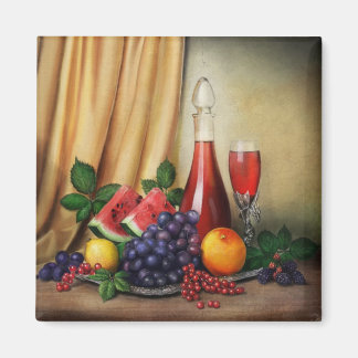 Classic still life with wine and fruits painting magnet