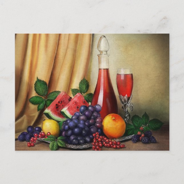 Classic still life with wine and fruits painting postcard (Front)