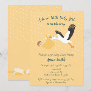 Classic Stork Baby girl Shower Invitation