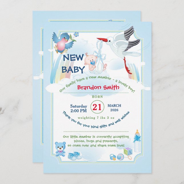 Classic Stork Baby Shower Invitation (Front/Back)