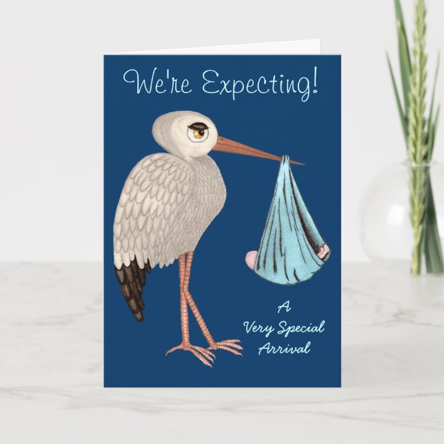 Classic Stork (Blue) (Baby Shower) Announcement (Front)