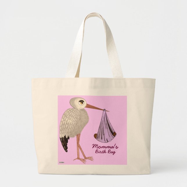 Classic Stork (Pink) 2 (Baby Shower) Large Tote Bag (Front)