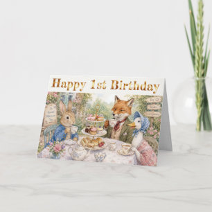 Classic Storybook Rabbit Happy First Birthday Card