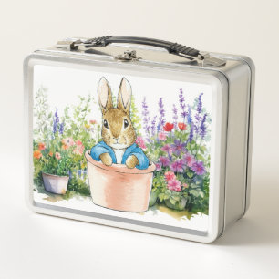 Classic Storybook Rabbit sitting in plant pot Metal Lunch Box