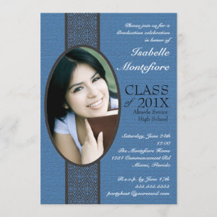 Classic Stripe Blue White Graduation Party Invitation