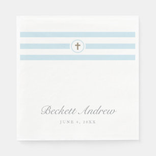 Classic stripe faux foil cross baptism napkin