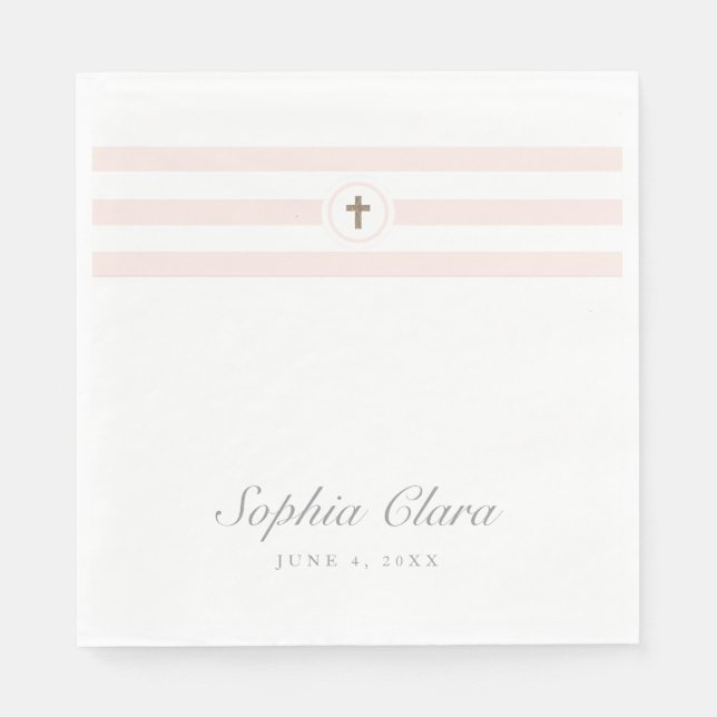 Classic stripe faux foil cross baptism napkin (Front)