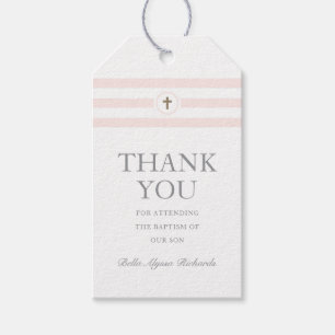 Classic Stripe Pink Baptism Christening Thank You Gift Tags