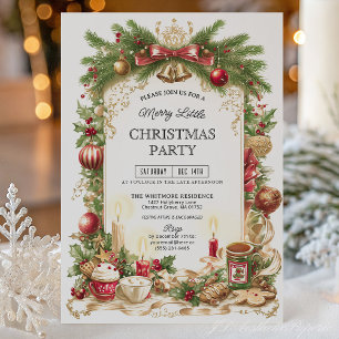 Classic Stripe Red Bow Christmas Party Invitation