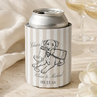 Classic Stripe Sketch Labrador Retriever Wedding Can Cooler