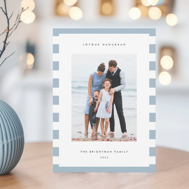 Classic Stripe | Vertical Photo Hanukkah Holiday Card (Creator Uploaded)