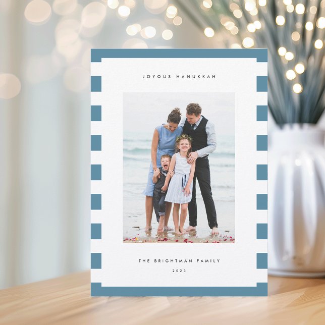 Classic Stripe | Vertical Photo Hanukkah Holiday Card (Creator Uploaded)