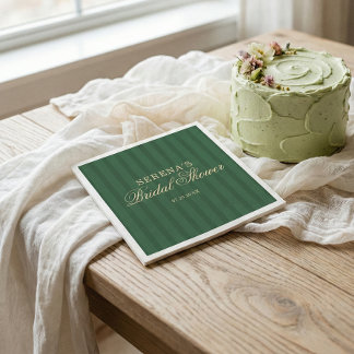Classic Stripe Vintage Bridal Shower Green Napkin