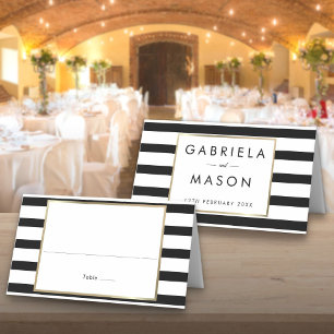 Classic Stripe Wedding   Faux Gold Foil Place Card