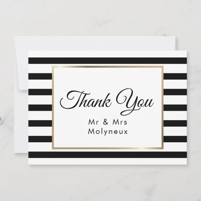 Classic Stripe Wedding | Faux Gold Foil Thank You Card (Front)