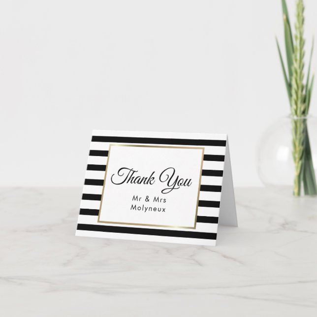 Classic Stripe Wedding | Faux Gold Foil Thank You Card (Front)