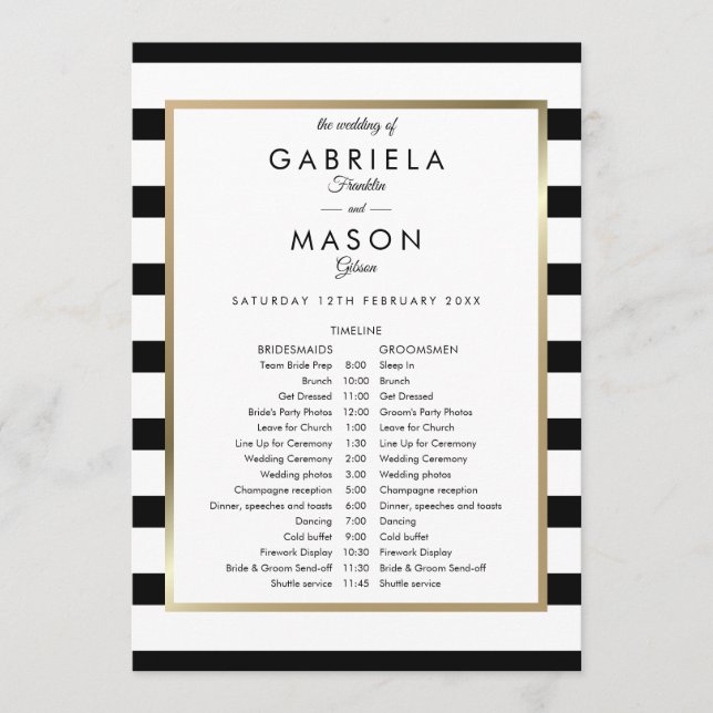 Classic Stripe Wedding Schedule Timeline Program (Front)