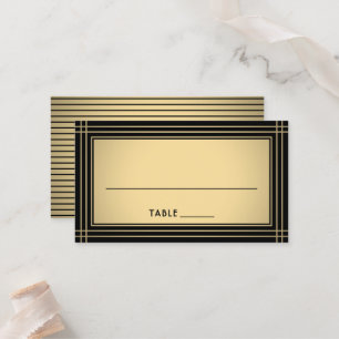 Classic Striped Border Chic Black & Gold Escort / Place Card