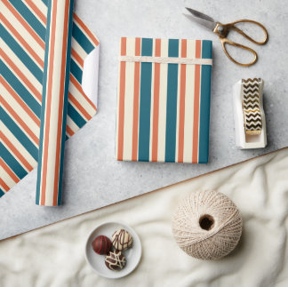 Classic Stripes Blue and Orange Modern Trendy Wrapping Paper