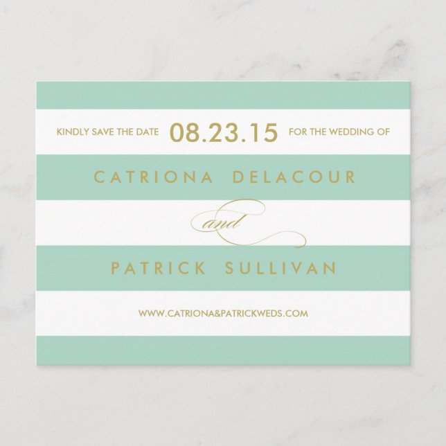 Classic Stripes Mint Save the Date Postcard (Front)