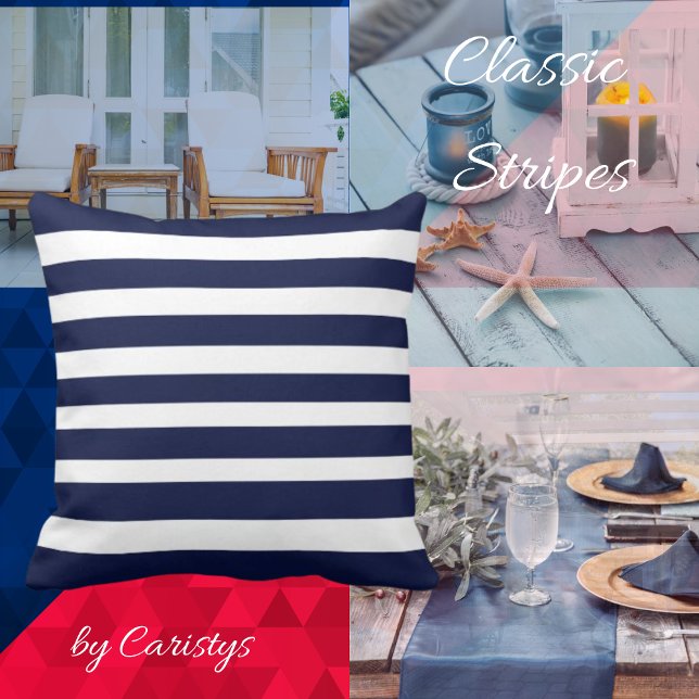 Classic Stripes Navy and White Throw Pillow (Creator Uploaded)