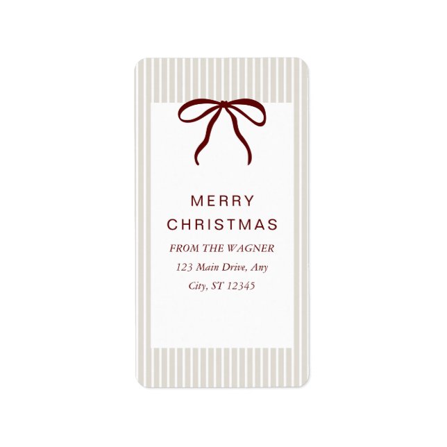Classic Stripes Red Bow Merry Christmas Label (Front)