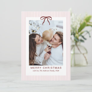 Classic Stripes Red Bow Merry Christmas Photo  Holiday Card