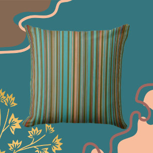 Classic Stripes Teal Clay Shades Brown  Cushion