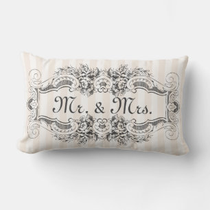 Classic Stripes Victorian Style Frame Mr. & Mrs. Lumbar Cushion