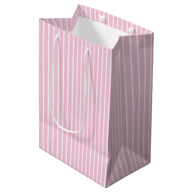 Classic Stripes White - Light Pink Medium Gift Bag (Front Angled)
