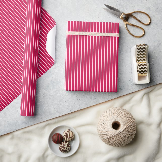 Classic Stripes White - Raspberry Wrapping Paper (Crafts)