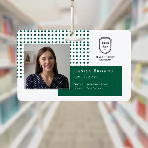 Classic Student ID Dark Green School Logo Photo  ID Badge
