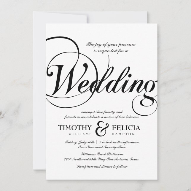 Classic Style Black and White Wedding Invitation (Front)