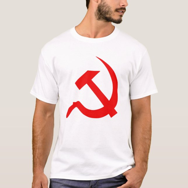Classic Style Bright Red Hammer & Sickle on White T-Shirt (Front)