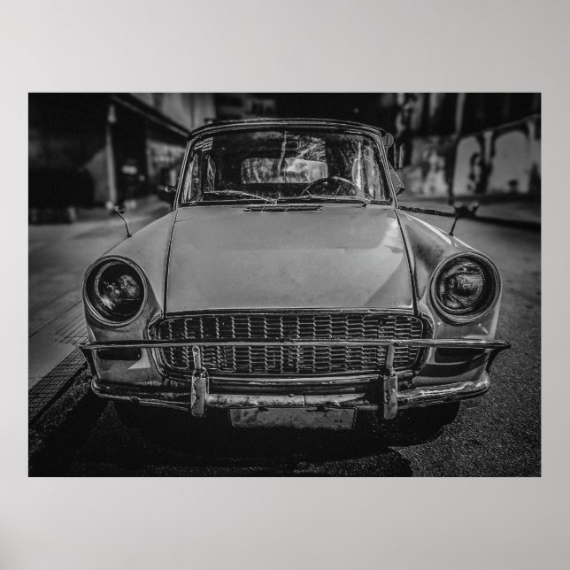 Classic style car parked at urban street poster (Front)