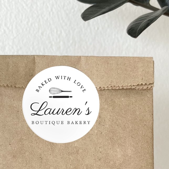 Classic Style Home Bakery Logo with Business Info Classic Round Sticker (Creator Uploaded)