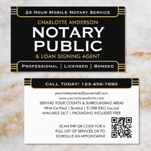 Classic Style Mobile Notary Public ID Black Gold Business Card