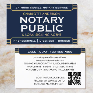 Classic Style Mobile Notary Public ID Navy Gold Business Card