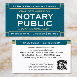 Classic Style Mobile Notary Public ID Teal Gold Business Card