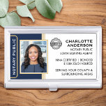 Classic Style Notary Public ID Blue Gold Business Business Card Holder<br><div class="desc">Create a professional look with this classic 'Notary Public',  'Loan Signing Agent' Business Card Case. Personalised with your photo,  name,  details and accreditation logo. All the text and images can be customised or deleted so you can include the information you want.</div>