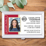 Classic Style Notary Public ID Red Gold Business Business Card Holder<br><div class="desc">Create a professional look with this classic Notary Public Business Card Case. This stylish template is personalised with your ID photo, name, details, and accreditation logo. Perfect for a Notary Public, Loan Signing Agent, Certified Notary Trust Delivery Agent, CNTDA, Mobile Notary, Apostille or other legal profession. Printed colours: red, white...</div>