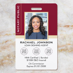 Classic Style Notary Signing Agent ID Burgundy Badge