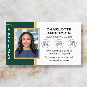 Classic Style Notary Signing Agent ID Green Gold Business Card