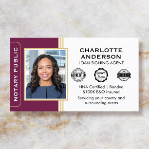 Classic Style Notary Signing Agent ID Plum Gold Business Card