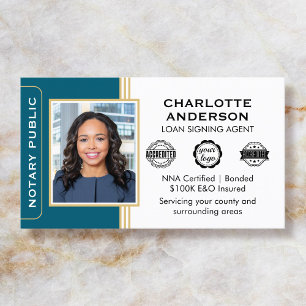 Classic Style Notary Signing Agent ID Teal Gold Business Card