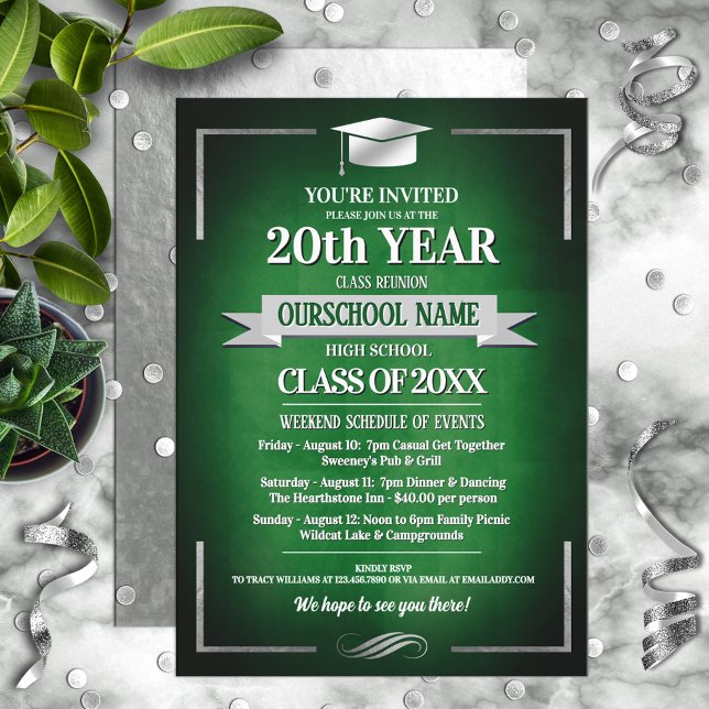 Classic Style School Colours Class Reunion  Invitation (Creator Uploaded)