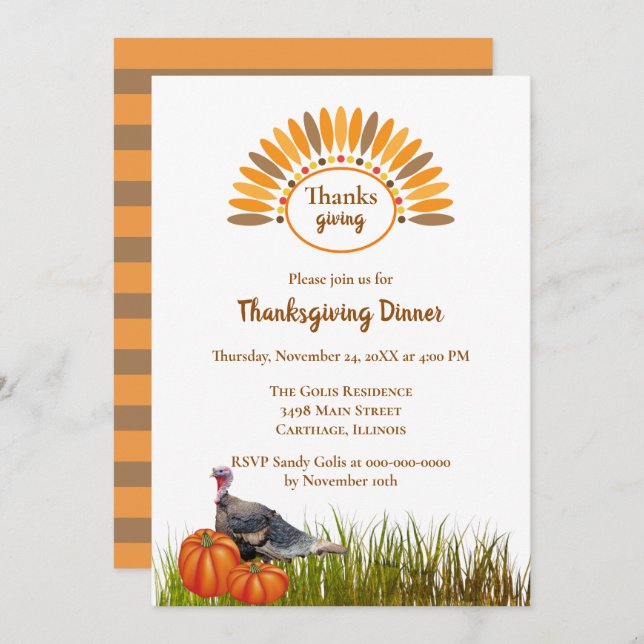 Classic Style Thanksgiving Dinner Invitation (Front/Back)
